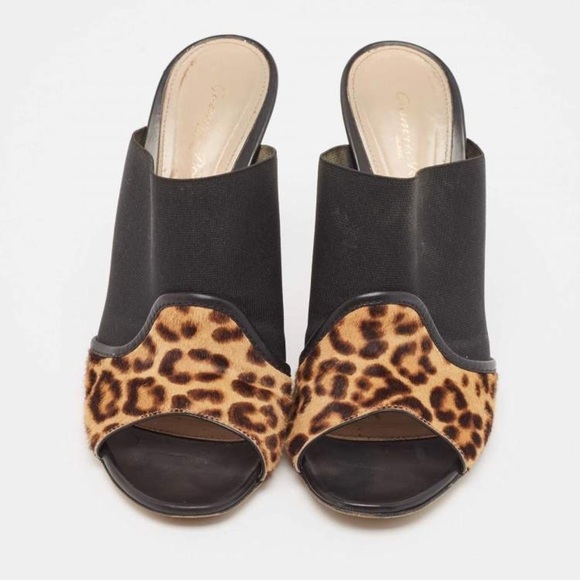Gianvito Rossi 110mm Alise Leopard Print Black Stiletto Mules Open Peep Toe 40 - Picture 3 of 13